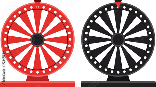 Set of Two Fortune Wheels in Red and Black for Promotional Giveaways, Casino Gaming, and Spin-to-Win Contest Design