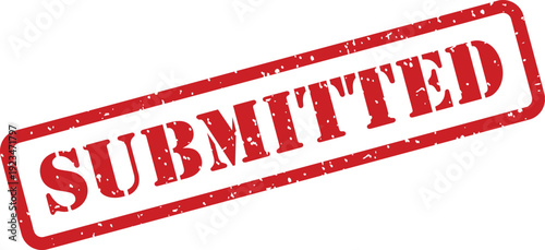 A vibrant red rubber stamp with the word SUBMITTED prominently displayed on a clean white background
