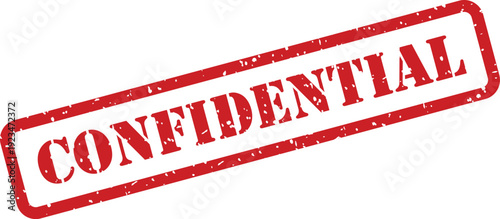 A vibrant red textured rubber stamp with the word CONFIDENTIAL displayed prominently across a white background