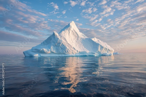 Wallpaper Mural Dramatic Iceberg Floating on Reflective Blue Waters Under Cloudy Skies at Sunset Creating Golden Light Reflections in the Arctic Landscape Torontodigital.ca