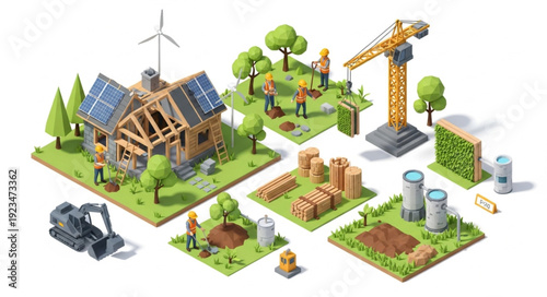Sustainable Construction Site with Renewable Energy.