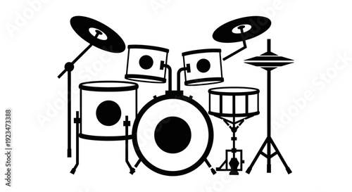 Drum set with cymbals and microphone.