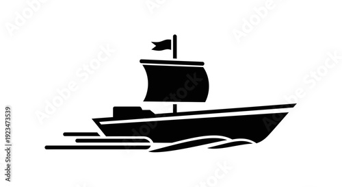 Black silhouette of a sailing ship.