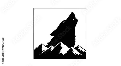 Black silhouette of a wolf howling.