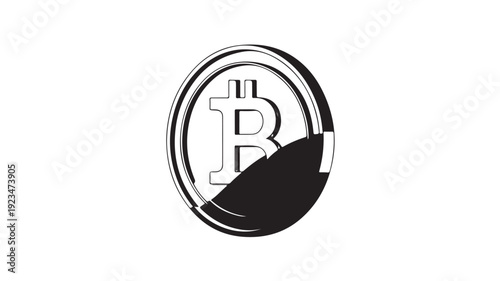 Bitcoin logo in silver metallic style with partial shadow on black background for cryptocurrency branding
