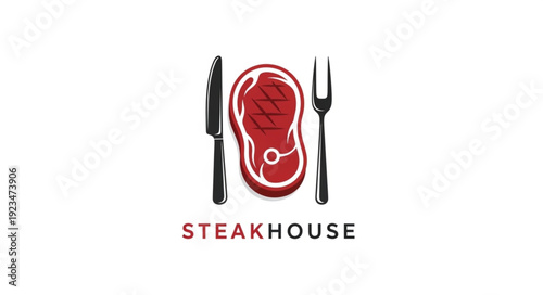 Steakhouse Logo with Cutlery and Steak.