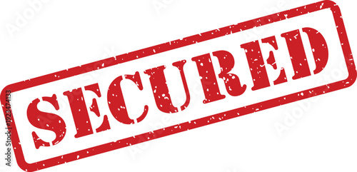 Clear red grunge texture rubber stamp displaying the significant word SECURED in bold capital letters