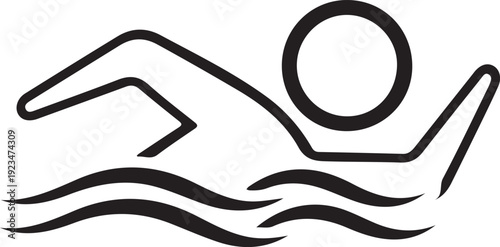 Black line of a person swimming on their front with wavy lines underneath swimmer line black lines water
