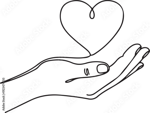Foto Hand holding heart outline line black and white symbol
