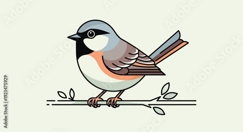 A bird perched on a branch with leaves in a serene environment viewed from the side