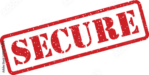 Prominent red grunge effect rubber stamp explicitly displaying the important word SECURE on a clean white surface