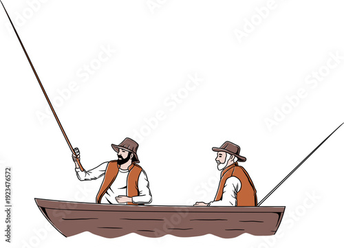 Two People Fishing Illustration, Outdoor Sport