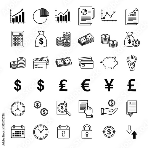 Black and white business finance icons.
