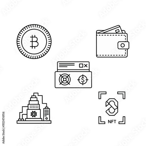 Digital currency blockchain technology and nft icons represent financial innovation