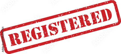 Red grunge registered stamp featuring a textured effect prominently displayed on a clean white background