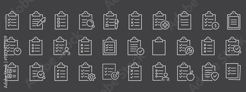 checklist  clipboard  document  paper  pencil  pen  checkmark  tick  cross  magnifying glass  search  analysis  data  chart  graph  cogwheel  gear  settings  thumbs up  like  approval  agreement  list