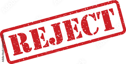 Red grunge reject stamp showing a distinct textured surface on a bright white backdrop for clear visibility