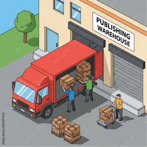 Warehouse workers unloading packages from a delivery truck.