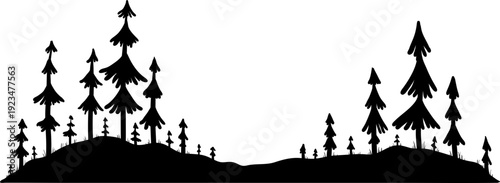 Tree Line Vector, Nature Pine Hill Design