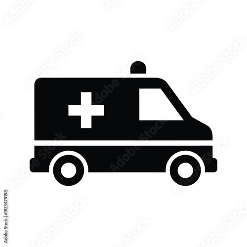 Black silhouette of an ambulance on a white background