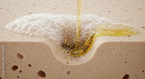 Deep Pore Cleansing: Liquid Skincare Product Penetrating Dermal Layer for Purification and Active Ingredient Absorption, Cosmetic Science Concept.