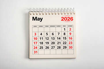 May 2026. Resolution, strategy, solution, goal, business and holidays. Date month May 2026. Page of annual monthly calendar December 2026 planning