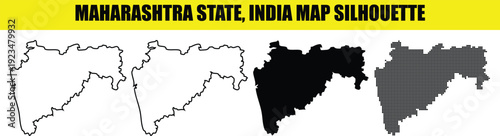 Foto Maharashtra state india map silhouette collection isolated on white and black ba
