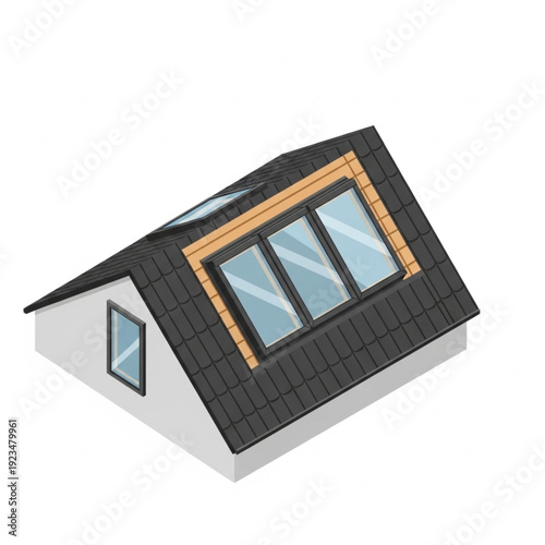 Modern House with Skylight and Roof Window Illustration.