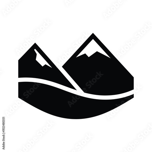 Black and white minimalist illustration of a mountain landscape