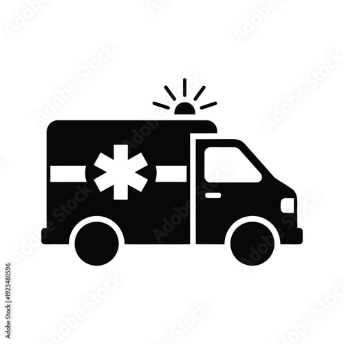 Ambulance vehicle icon in black and white
