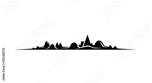 Black silhouette of mountain range landscape.