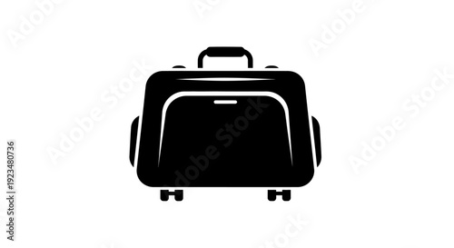 Black suitcase with handle and wheels.