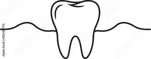 Black line of a tooth with wavy lines line black dental white background
