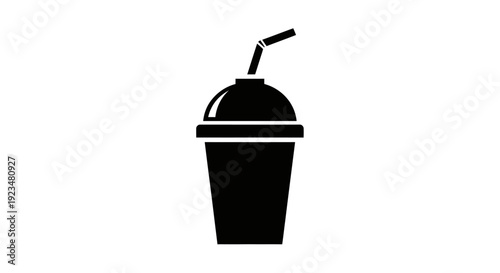 Black plastic cup with straw.