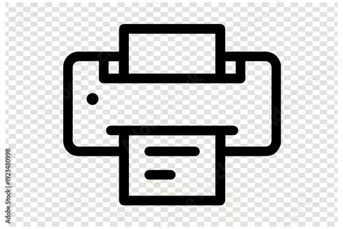 Minimalist line drawing of a classic inkjet printer icon with a document sheet