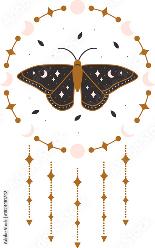 Butterfly with Hanging Stars Illustration, Mystic Element