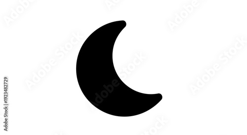 Black crescent moon shape symbol icon.