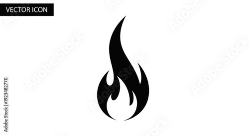 Black flame icon vector graphic symbol.