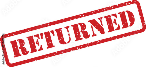 Red rubber stamp with the word returned angled across a pristine white background