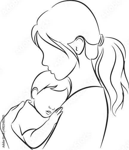 Mother holding baby close to her chest in profile view woman infant