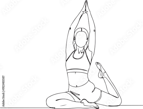 Woman in yoga pose with one leg bent behind her exercise fitness stretching