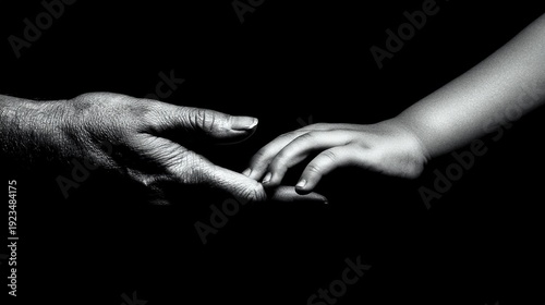 A soft glow surrounds the hands of an adult and a child, symbolizing the bond between generations. This touching moment captures love and connection without saying a word 