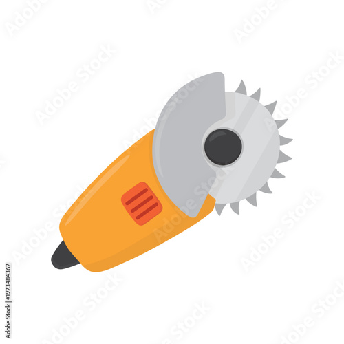 Grinder Power Tool with a Sharp Circular Saw Blade and Protective Guard on White Background