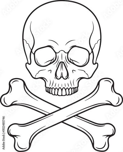 Black outline skull and crossbones symbol on white background danger