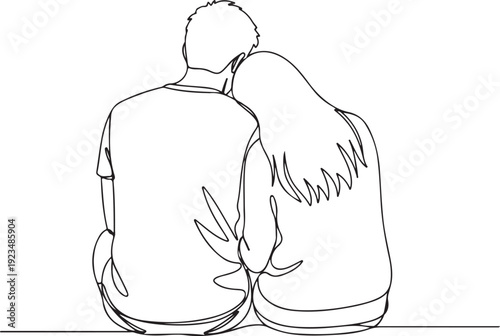 Couple sitting together with head resting on shoulder continuous line head on shoulder