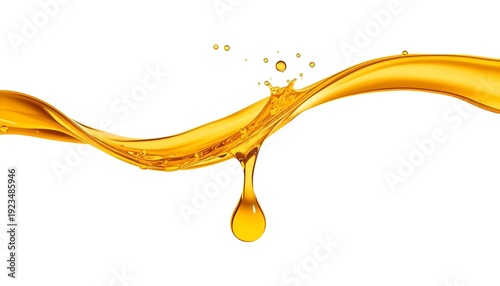 A stream of golden liquid splashing against a white background