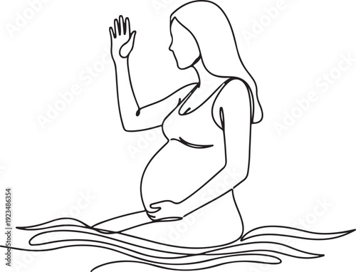 Pregnant woman sitting in water waving hand line pregnancy expectant mother female