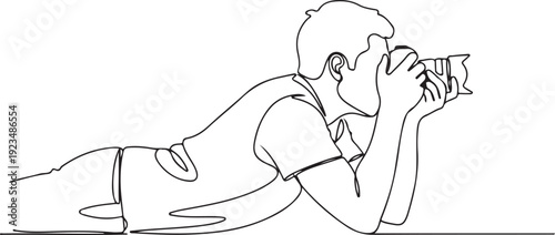 Single line of a man lying down taking a with a camera single line continuous line minimalist