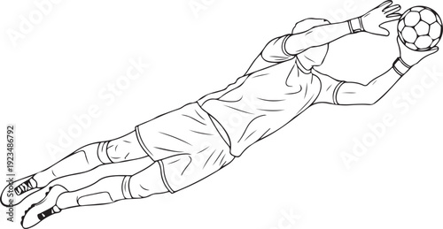 Soccer goalkeeper diving to catch ball line football goalie