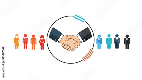 Global business partnership is finalized with a handshake as diverse professionals from around the world celebrate a successful international deal.